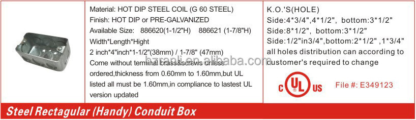 Handy Rectangular Conduit Steel Box UL