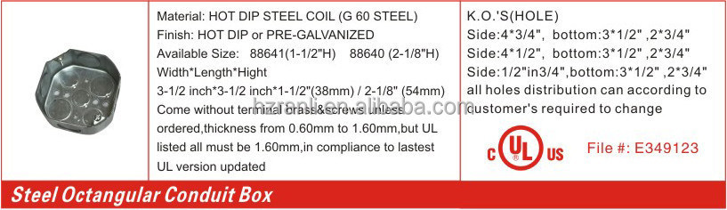 Octagon Steel Conduit Box UL Listed